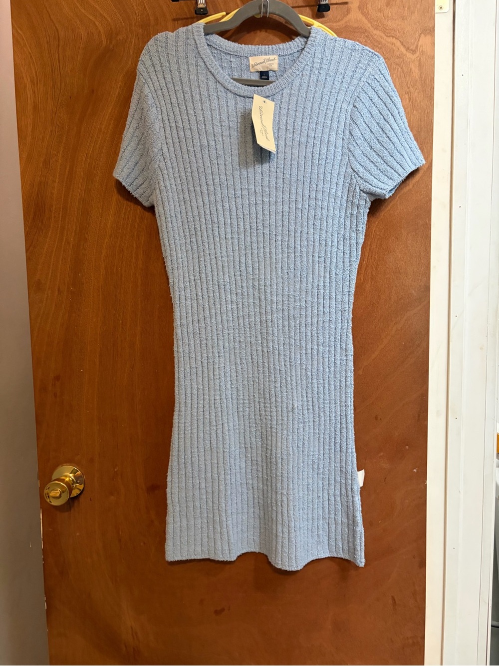 Light Blue Ribbed Short-Sleeve Knit Top size L